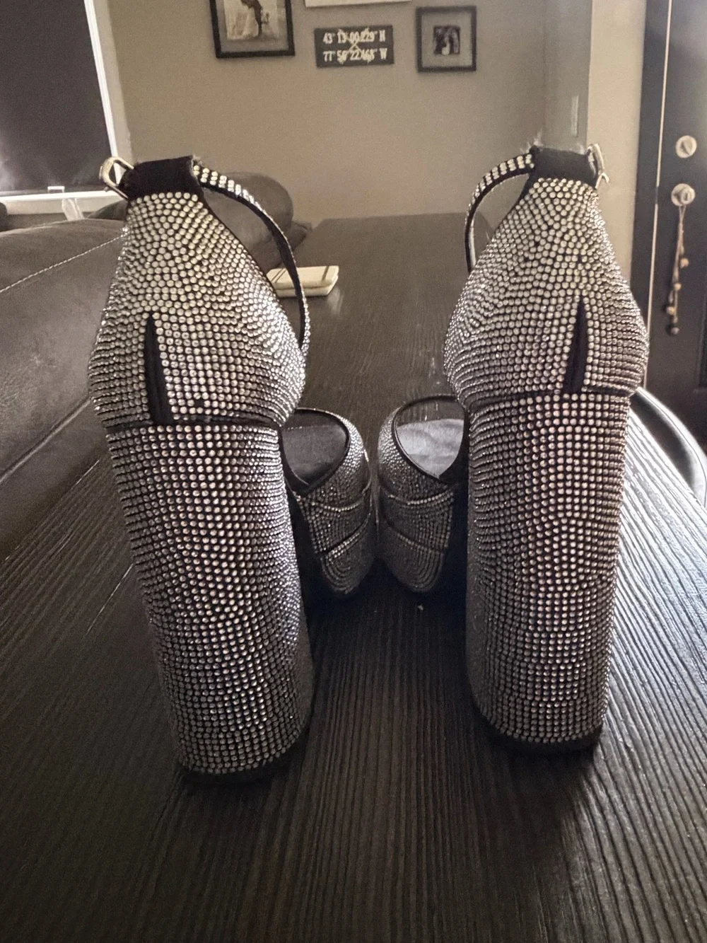 Dream Pairs Black-Rhinestone Platform Ankle-Strap Heels